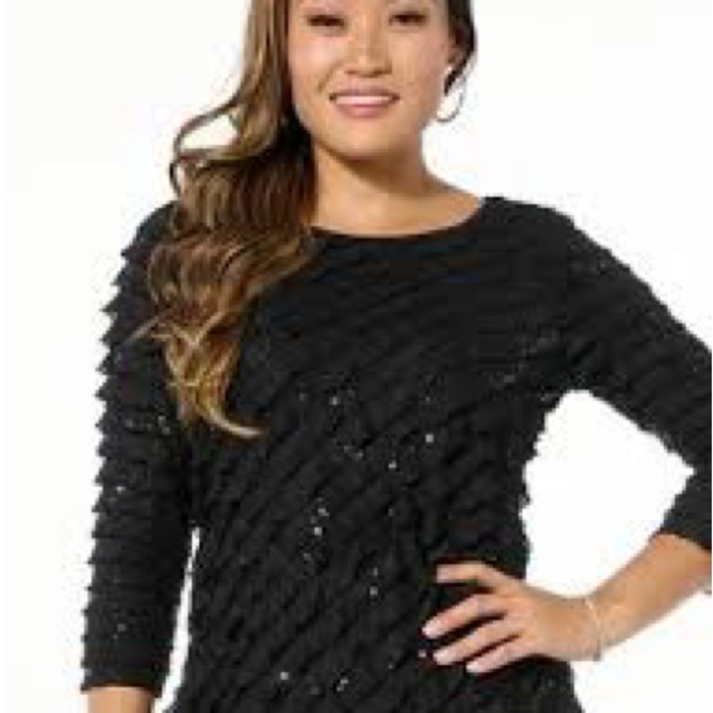 Plus Size Notations Black Ruffled Long Sleeve Sil… - image 2